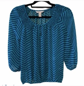 BANANA REPUBLIC Long Sleeve Turquoise Zigzag Shirt - Picture 1 of 5