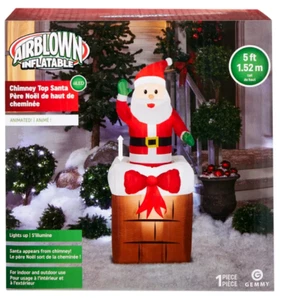  5 Fuß Gemmy animierter luftgeblasener aufblasbarer Weihnachtsmann knallt aus Schornstein Top - Bild 1 von 3