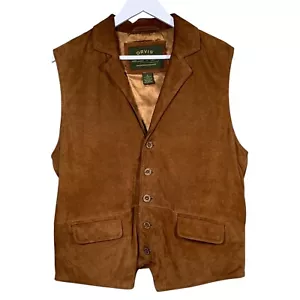Orvis Fly Fishing Vest Medium Brown Suede Leather Waistcoat Hunting Outdoors - Picture 1 of 18