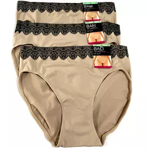 NEW Bali 3 Pairs Hi-Cut One Smooth U Panty Sz XL/8 Multi-Color 2362 NWT - Picture 1 of 3