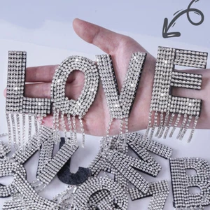 Rhinestone Silver Letter Patch Patches Iron /Sew on Alphabet Embroidery Clothes - Picture 1 of 38