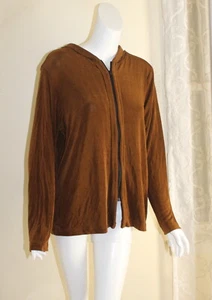 NWT Coldwater Creek -Sz XL Copper Brown Zip-Up Slinky Travel Knit Jacket Top - Picture 1 of 9