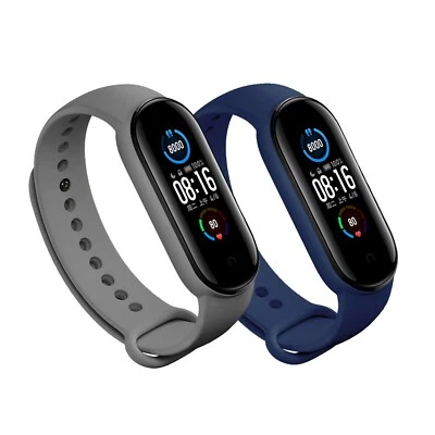 2x Ersatz Armband in Grau Blau Xiaomi Mi Band 5 Fitness Sport Tracker  - Bild 1 von 3