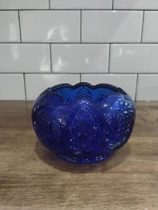 Vintage FENTON Cobalt Blue Rose Glass Bowl Hobstar Pattern 5.5” X 3.5” - Picture 1 of 5