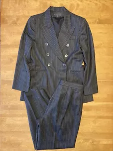 John Meyer Of Norwich Size 12P 2pc Pant Suit Double Breast Jacket Gray Pinstripe - Picture 1 of 24