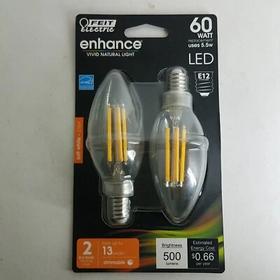 Blunt Tip B12 Bulbs 2 Pieces LED 60 W 5.5 W Soft White 2700k E12 Socket - Image 1 of 4