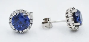 AAA TANZANITE 3.58 Cts & WHITE SAPPHIRES STUD EARRINGS .925 Silver -NEW WITH TAG - Picture 1 of 12