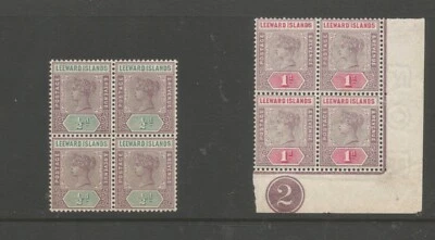 LEEWARD IS 1890-1902 SG1 &2 en MNH bloques de 4 la 1d es placa marginal 2 Foto 1 de 2