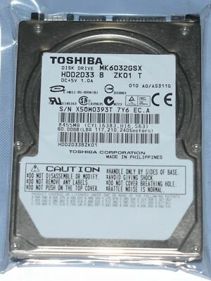 Toshiba MK6032GSX HDD2D33 60GB 5400RPM 2.5" SATA Laptop HD HDD Hard Drive - Bild 1 von 4