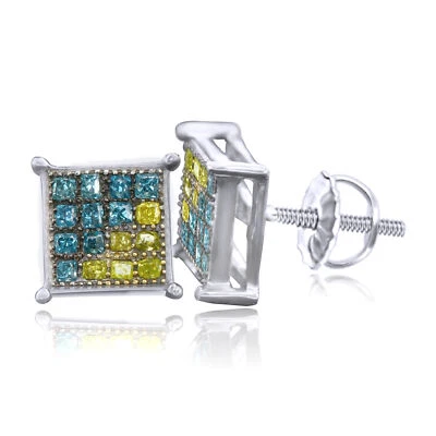 Aretes de oro macizo de 10 quilates con pasador de diamantes micro pavé de princesa de 1/4 quilates para hombre Foto 1 de 4