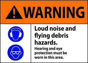 ATTENZIONE RUMORE FORTE E DETRITI VOLANTI PERICOLI. | Decalcomania Insegna Vinile Adesiva - Foto 1 di 4