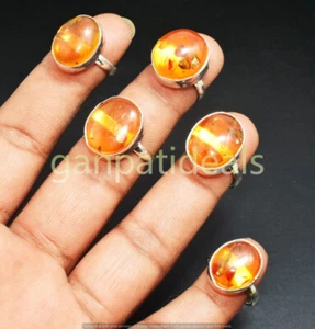 New Sale ! Baltic Amber Gemstone Rings 5pcs Wholesale Lot 925 Silver Plated - Picture 1 of 1
