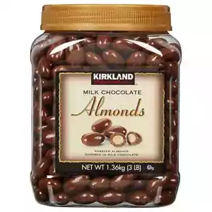Kirkland Signature Cioccolato al Latte Coperto Mandorle Tostate Barattolo 3 LB Grasso Kosher Fr - Foto 1 di 5