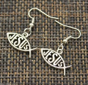 Pendientes de Fe Cristiana Símbolo de Pez Jesús, 1”, Nuevos, Pescador de Hombres, Regalo, NUEVO - Imagen 1 de 5