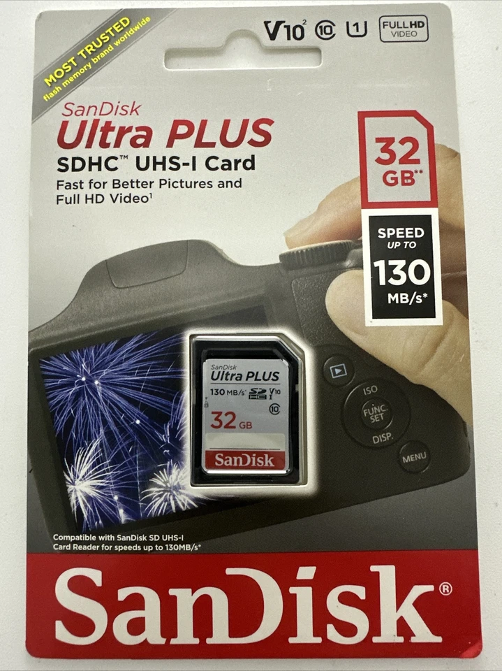 - SanDisk Ultra Plus SDHC UHS-I Card 32GB Speed 130 MB/s In