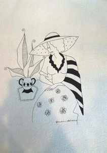 Paulina Del Mar "Untitled IV" H/S Original Pen & Tusche Zeichnung Tarkay Style - Bild 1 von 1