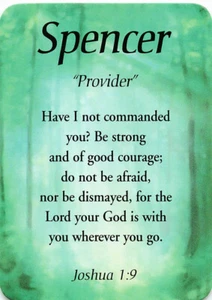 Tarjeta de significado de nombre de recuerdo Spencer "proveedor" con versículo - Imagen 1 de 2