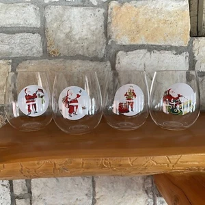 Christmas Stemless Wine Glasses Set of 4 Clear Santa Designs Acrylic BPA FREE - Picture 1 of 7