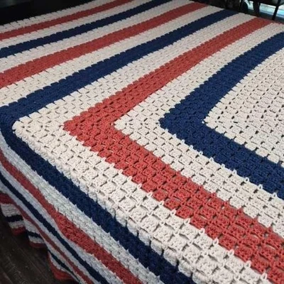 A Large Afghan For any Bed, Burnt 橙色,蓝色和棕褐色,103 英寸 87 英寸 — 第 1/4 张图片