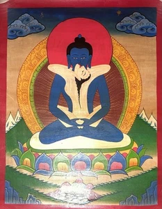 Vintage Rare hand painted Tibetan Buddha shakti Thangka Oil painting Om yoga - Picture 1 of 5
