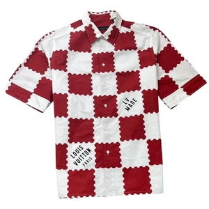 Louis Vuitton Men's Checkered Print Short Sleeve Shirt Red XXL - Picture 1 of 13