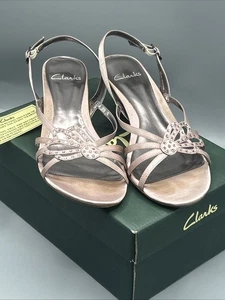 Clarks Sara Fina Diamante Pink Low Heel Sling Backs Ladies Size 6 UK - Picture 1 of 9