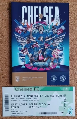 2023/24  CHELSEA v MANCHESTER UNITED  WOMENS SUPER LEAGUE + TICKET & TEAMSHEET - Image 1 of 3