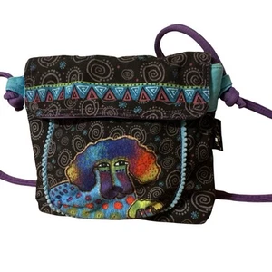 Laurel Burch Canvas Crossbody Bag Tote Purse Dog Poodle Art to Wear Colorful Fun - Picture 1 of 12