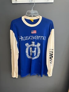 Vintage 70’s Viking Brand Husqvarna Motocross Jersey Size XL Blue White Huskey - Bild 1 von 8