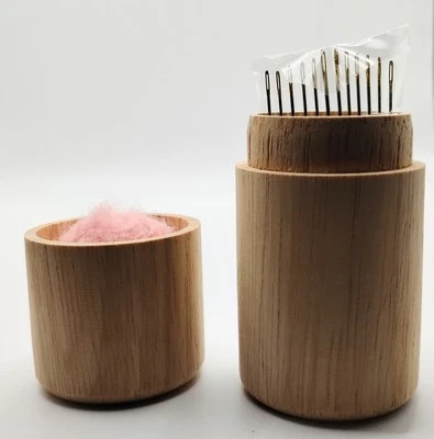  3 Inch Tall Wooden Sewing Kit With pink Pin Cushion And  12 Pack Of Needles  - Image 1 of 4