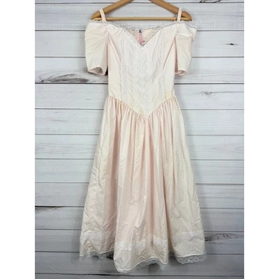 Vintage Gunne Sax Light Pink Corset-Style Lace Midi Dress Size 3 FAIR AS-IS - Image 1 of 4