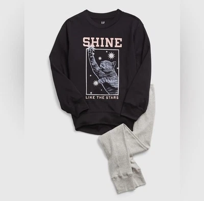 NWT 2PC Set GAP Kids Children Recycled Graphic PJ Set Black Gray Cat 4 - Image 1 of 4