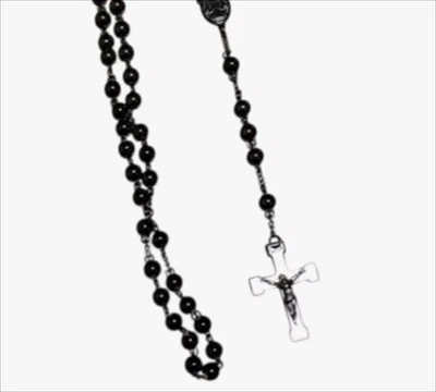 Collar Largo Dolce & Gabbana Rosario Ónix Negro Crucifijo Longitud: 31.5" De Colección Foto 1 de 4