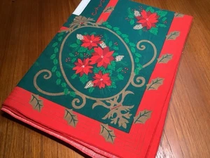 Mantel de algodón vintage blanco Navidad verde rojo borde de pascua 50 X 68 - Imagen 1 de 5