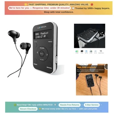 Stylish Pocket DAB+ FM Radio - Lightweight, Rechargeable & High-Quality Sound - Image 1 of 4