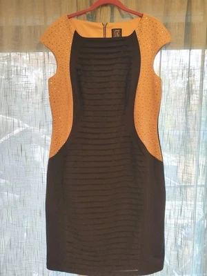 Vestido Vaina Jax Para Mujer Colorblock Adornado Tachonado Negro Tostado Talla 16 Forrado Foto 1 de 4