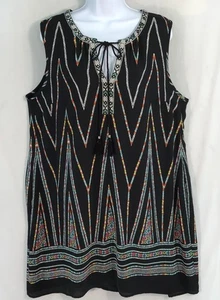 Sundress Sleeveless Women's XL Black Geometric Multicolor Print  Loose Flared - Picture 1 of 18