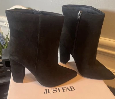 "Botines para mujer JustFab negros Roseamund imitación gamuza 4"" tacones talla 8 nuevos en caja" Foto 1 de 4