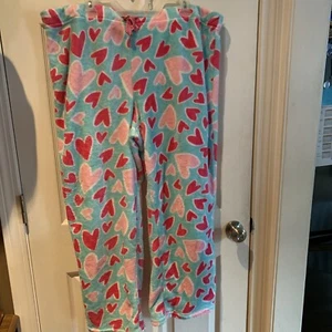 Faded Glory 2x(18w-20w) Hearts Fleece Sleep/Lounge Pants Aqua Pinks Tie Waist - Picture 1 of 4