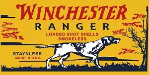 WINCHESTER RANGER SHOT SHELLS HUND 24" STRAPAZIERFÄHIG HERGESTELLT IN DEN USA METALL SAUBER ADV-SCHILD - Bild 1 von 1