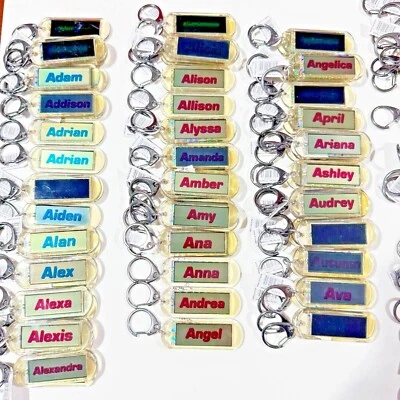 A, B, C  Acrylic Blinking Solar Powered Key Chain 4.25” Long w/Snap Ring, w/NAME - Image 1 of 4