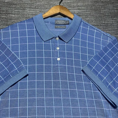 Talbots Polo Shirt Men's L Blue Windowpane Short Sleeve Mercerized Cotton Golf - Image 1 of 4
