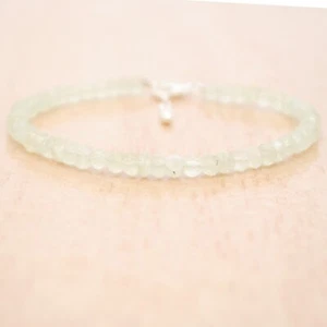 925 Sterling Silver Natural Prehnite Rondelle Green Beaded Womens Gift Bracelet - Picture 1 of 2