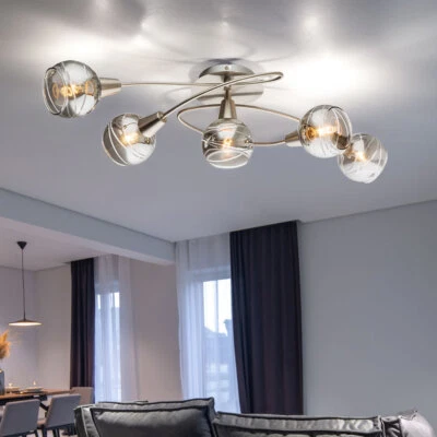 Plafoniera Lampada a Sfera 5 Fiamma Vetro Fumé LED Design - Immagine 1 di 4