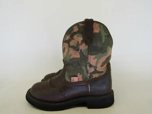 Justin Gypsy Womens Size 7.5 B Camo Brown Leather Stockman Cowboy Western Boots - Picture 1 of 11