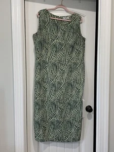 Vintage Lauren Michaels Sheath Dress Women’s 1X Green Cream Geometric Pattern - Picture 1 of 16
