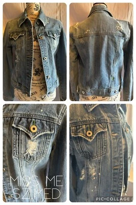 Miss Me Jacket Womens Medium Blue Denim Fade Pockets Distressed — 第 1/4 张图片