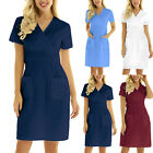 Women Medical Uniform Hospital Doctor Nurse Short Sleeve Dress Scrub Lab Coat US