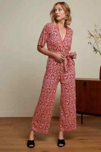 KING LOUIE jersey red print Zita jumpsuit Size M BNWT RRP $299.00 - Picture 1 of 14