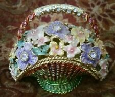 Rhinestone and Enameled Jeweled Flower Basket Trinket Box